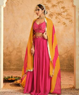 Raag Solid Hot Pink Lehenga Set of 3 2
