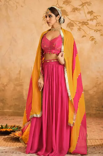Raag Solid Hot Pink Lehenga Set of 3
