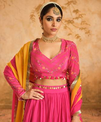Raag Solid Hot Pink Lehenga Set of 3 3
