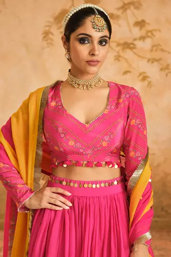 Raag Solid Hot Pink Lehenga Set of 3
