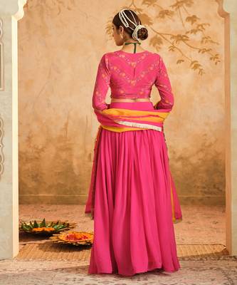 Raag Solid Hot Pink Lehenga Set of 3 4