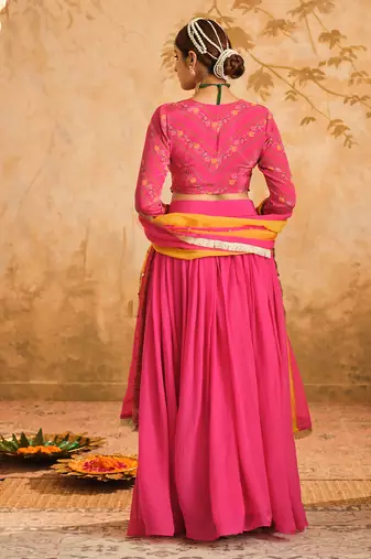 Raag Solid Hot Pink Lehenga Set of 3