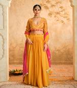Raag Solid Mustard Lehenga Set of 3