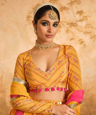 Raag Solid Mustard Lehenga Set of 3 2