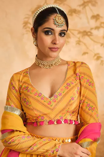 Raag Solid Mustard Lehenga Set of 3