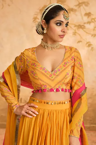 Raag Solid Mustard Lehenga Set of 3
