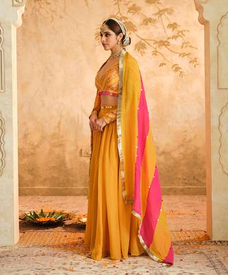 Raag Solid Mustard Lehenga Set of 3 4