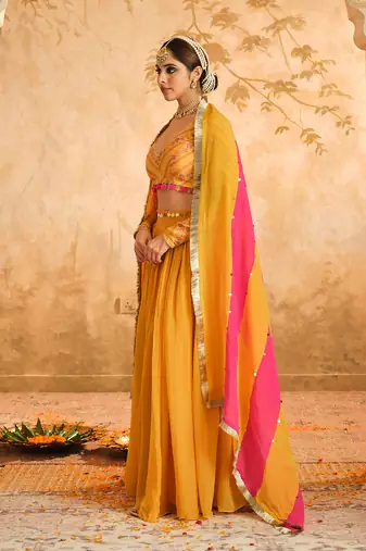 Raag Solid Mustard Lehenga Set of 3