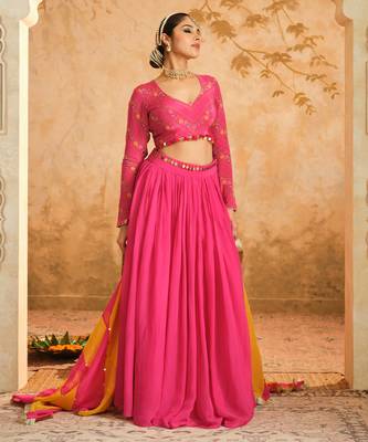 Raag Solid Hot Pink Lehenga Set of 3 5
