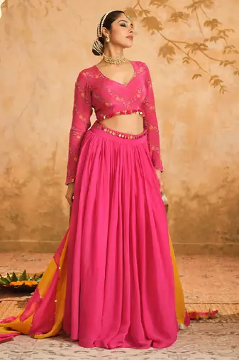 Raag Solid Hot Pink Lehenga Set of 3