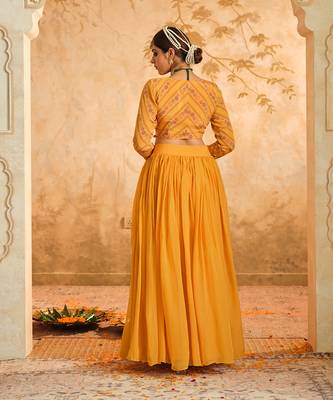 Raag Solid Mustard Lehenga Set of 3 5
