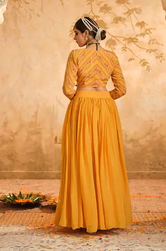 Raag Solid Mustard Lehenga Set of 3
