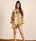 Beige and multicolor casual wear mini shorts