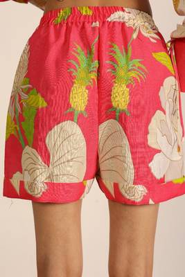 Pink and multicolor cotton linen blend casual wear mini shorts 4