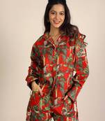 Red and multicolor floral cotton casual half belt wear mini shorts