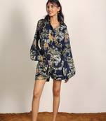 Navy blue with multi casual with half belt  mini shorts