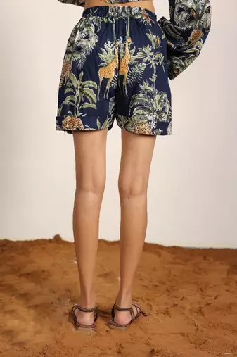 Navy blue with multi casual with half belt  mini shorts