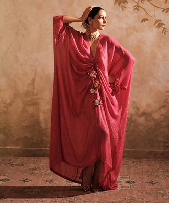 Doree hot pink front gathered long kaftaan 1
