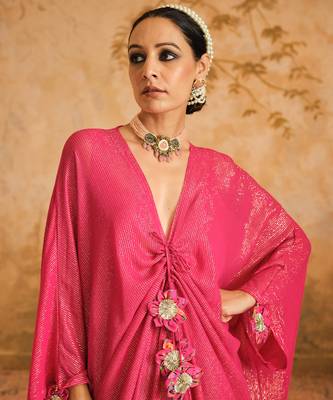 Doree hot pink front gathered long kaftaan 3