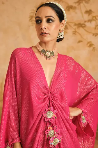 Doree hot pink front gathered long kaftaan