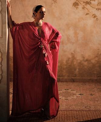 Doree hot pink front gathered long kaftaan 5