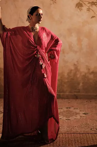 Doree hot pink front gathered long kaftaan