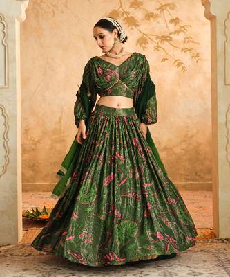 Doree Green Chintz Printed Lehenga Set of 3 1