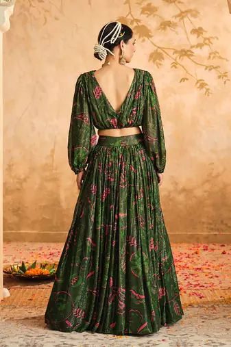 Doree Green Chintz Printed Lehenga Set of 3