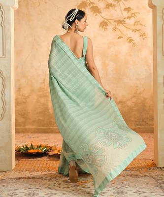 Doree aqua floral chintz saree with unstiched blouse piece 2