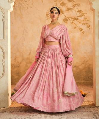 Doree Blush Pink Chintz Printed Lehenga Set of 3 1
