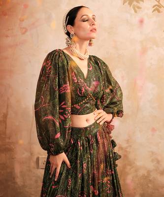 Doree Green Chintz Printed Lehenga Set of 3 3