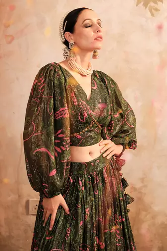 Doree Green Chintz Printed Lehenga Set of 3
