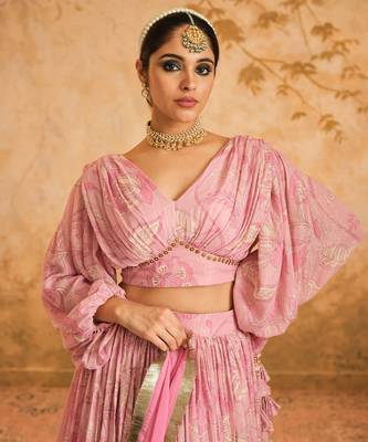 Doree Blush Pink Chintz Printed Lehenga Set of 3 3