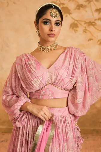 Doree Blush Pink Chintz Printed Lehenga Set of 3