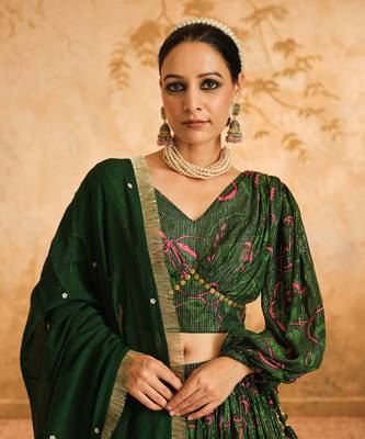 Doree Green Chintz Printed Lehenga Set of 3 4