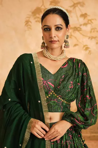 Doree Green Chintz Printed Lehenga Set of 3