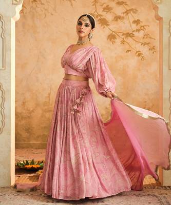 Doree Blush Pink Chintz Printed Lehenga Set of 3 4