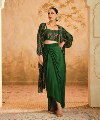 Doree green chintz printed cape set of 3 1