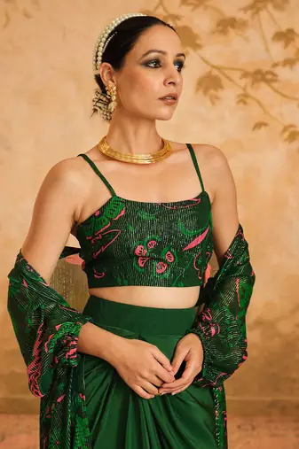 Doree green chintz printed cape set of 3