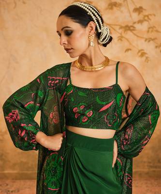 Doree green chintz printed cape set of 3 4