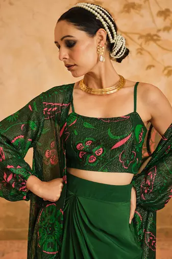 Doree green chintz printed cape set of 3