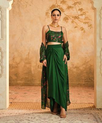 Doree green chintz printed cape set of 3 5