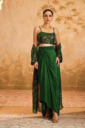 Doree green chintz printed cape set of 3
