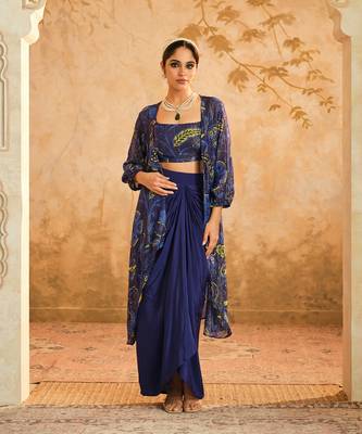 Doree blue chintz printed cape set of 3 1