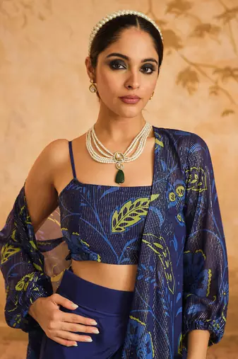 Doree blue chintz printed cape set of 3