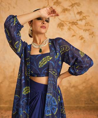 Doree blue chintz printed cape set of 3 4