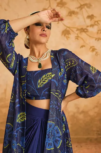 Doree blue chintz printed cape set of 3