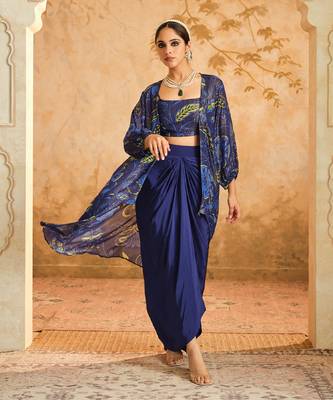 Doree blue chintz printed cape set of 3 5