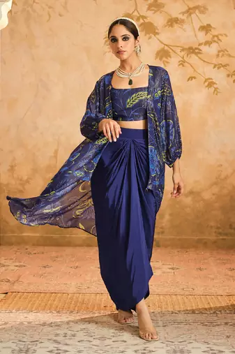 Doree blue chintz printed cape set of 3