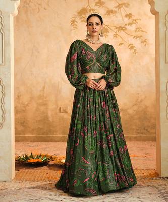 Doree Green Chintz Printed Lehenga Set of 3 5